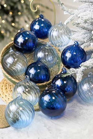 Набор ёлочных шаров ЦВЕТНЫЕ ЧАРЫ, стекло, синий и голубой, 10 см, 12 шт., Winter Deco
