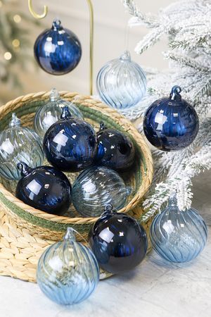 Набор ёлочных шаров ЦВЕТНЫЕ ЧАРЫ, стекло, синий и голубой, 8 см, 12 шт., Winter Deco