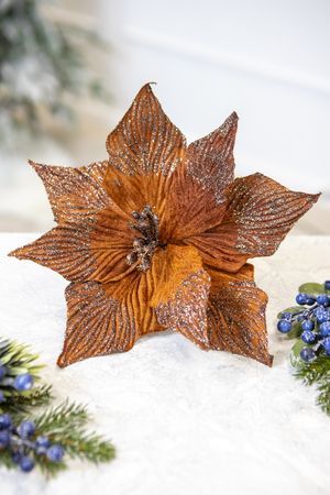 Искусственный цветок ПУАНСЕТТИЯ 'МАГИЯ НОЧИ' на клипсе, текстиль, 30 см, Christmas Deluxe