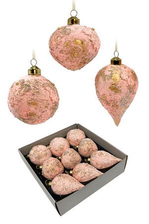Набор ёлочных шаров и украшений ПОЗОЛОЧЕННОЕ УТРО, стекло, 8 см, 9 шт., Christmas Deluxe