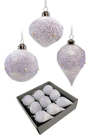 Набор ёлочных шаров и украшений КРУЖЕВНЫЕ СУМЕРКИ, стекло, 8 см, 9 шт., Christmas Deluxe