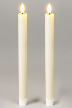 Набор восковых столовых свечей ФЬЮЗО, столовая кость, 'натуральный фитилёк', 25 см, 2 шт., пульт, таймер, батарейки, Koopman International