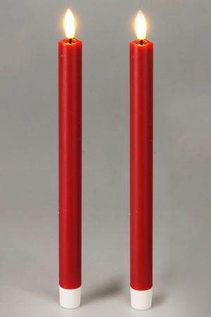 Набор восковых столовых свечей ФЬЮЗО, красный, 'натуральный фитилёк', 25 см, 2 шт., пульт, таймер, батарейки, Koopman International