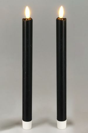 Набор восковых столовых свечей ФЬЮЗО, чёрный, 'натуральный фитилёк', 25 см, 2 шт., пульт, таймер, батарейки, Koopman International