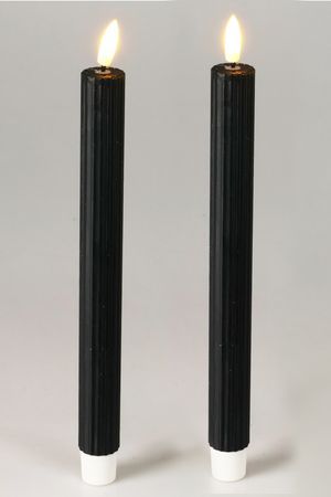 Набор восковых столовых свечей СЭМПЛИО, чёрный, 'натуральный фитилёк', 25 см, 2 шт., пульт, таймер, батарейки, Koopman International