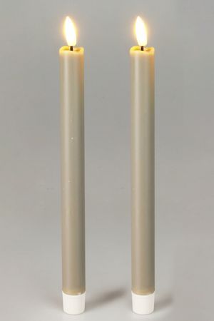 Набор восковых столовых свечей ФЬЮЗО, серый, 'натуральный фитилёк', 25 см, 2 шт., пульт, таймер, батарейки, Koopman International