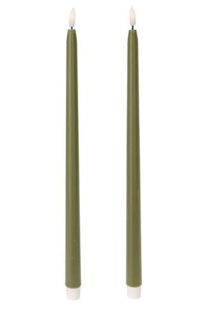 Набор восковых столовых свечей ВУЭЛО, оливковый, 'натуральный фитилёк', 38 см, 2 шт., пульт, таймер, батарейки, Koopman International