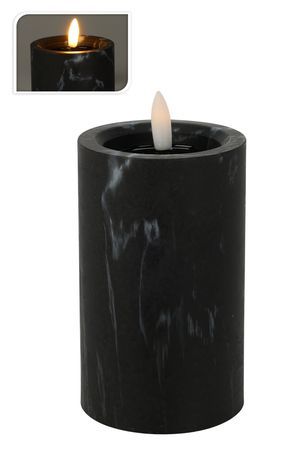 Светодиодная восковая свеча ЭФФЕКТ МРАМОРА, чёрная, 'натуральный фитилёк', 12.5 см, таймер, батарейки, Koopman International