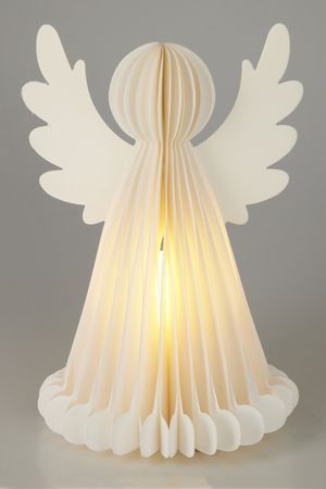 Светящаяся фигурка НЕЖНЫЙ АНГЕЛ, бумага, белый, 6 тёплых белых LED-огней, 38 см, таймер, батарейки, Koopman International