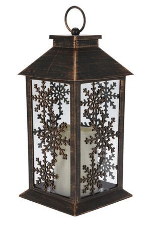 Декоративный фонарь с встроенной LED-свечой СУАРЕ Д'ИВЕР со снежинками, пластик, стекло, 28 см, батарейки, Koopman International