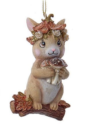 Ёлочная игрушка ЗАЮШКА С ГРИБНЫМ БУКЕТОМ, полистоун, 9 см, Kurts Adler