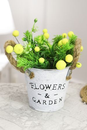 Искусственный цветок в горшке ОБРАЗ МИМОЗЫ с можжевеловыми веточками, 19 см, Due Esse Christmas