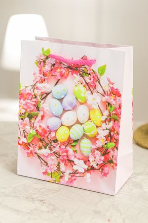 Подарочный пакет ПАСХАЛЬНЫЙ ВЕНОК - ЦВЕТУЩАЯ ВИШНЯ, бумага, 18х14 см, Due Esse Christmas