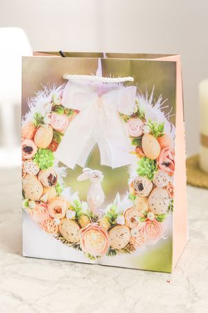 Подарочный пакет ПАСХАЛЬНЫЙ ВЕНОК - КРЕМОВАЯ НЕЖНОСТЬ, бумага, 18х14 см, Due Esse Christmas