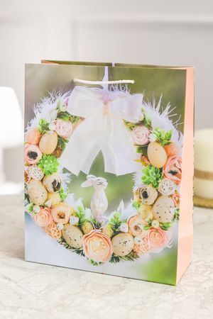 Подарочный пакет ПАСХАЛЬНЫЙ ВЕНОК - КРЕМОВАЯ НЕЖНОСТЬ, бумага, 25х20 см, Due Esse Christmas