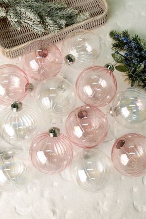 Набор ёлочных шаров РАНДЕЛЛИ, стекло, прозрачный, розовый, 10 см, 12 шт., Koopman International