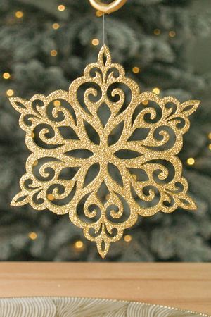 Игрушка для уличной ёлки СНЕЖИНКА 'ЗИМНИЙ ЦВЕТОК', дерево, золотой, 15 см, МанузинЪ