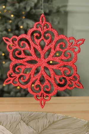 Игрушка для уличной ёлки СНЕЖИНКА 'ЗИМНИЙ ЦВЕТОК', дерево, красный, 15 см, МанузинЪ