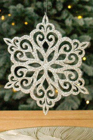 Игрушка для уличной ёлки СНЕЖИНКА 'ЗИМНИЙ ЦВЕТОК', дерево, серебряный, 15 см, МанузинЪ