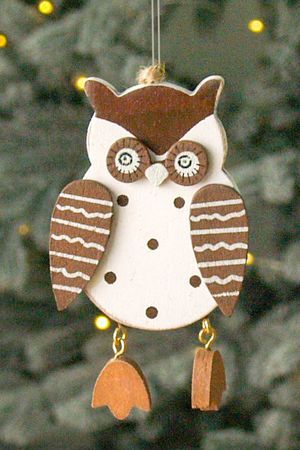 Ёлочная игрушка СОВУШКА С БУБЕНЧИКОМ, дерево, красная, 9 см, Breitner