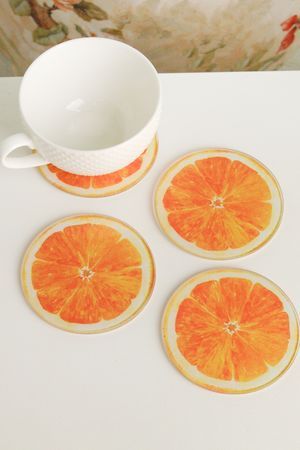 Набор подставок под стаканы СОЧНЫЕ АПЕЛЬСИНЫ, стекло, 9 см, 4 шт., Kaemingk