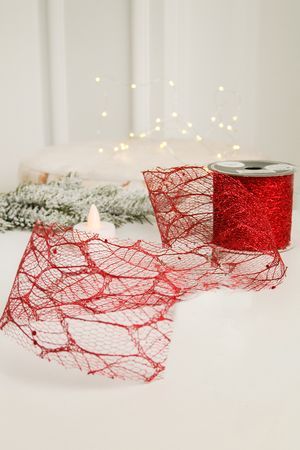 Декоративная лента ПАУТИНКА, бордовая, 6х270 см, Kaemingk