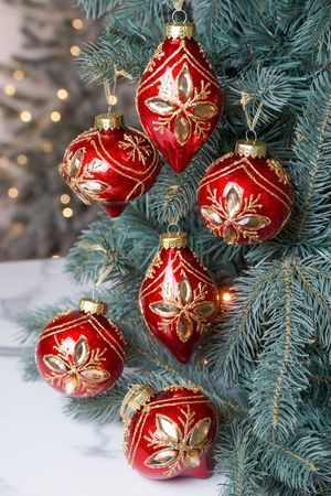 Набор ёлочных ПЭТ шаров и украшений ВОЛШЕБНАЯ ЛАПЛАНДИЯ,  красный, 8 см, 6 шт., Winter Deco