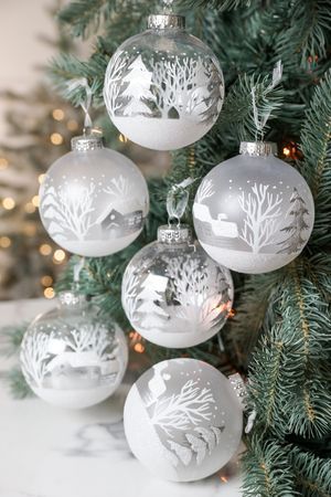 Набор ёлочных ПЭТ шаров ЗИМНЯЯ ДЕРЕВУШКА,  прозрачный белый, 10 см, 6 шт., Winter Deco