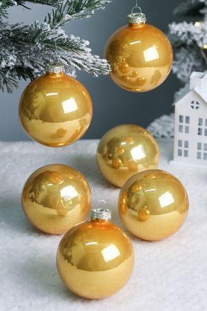 Набор стеклянных шаров глянцевых, цвет: золотой, 80 мм, упаковка 6 шт., Winter Deco