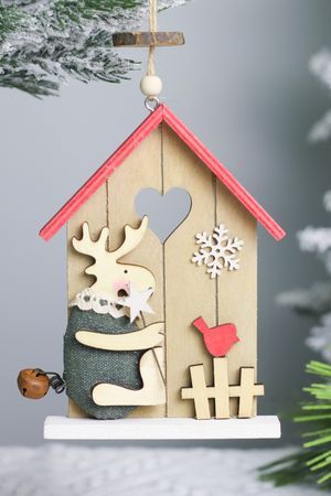 Деревянная ёлочная игрушка ОЛЕНИЙ СКВОРЕЧНИК с птичкой, дерево, 15 см, Breitner