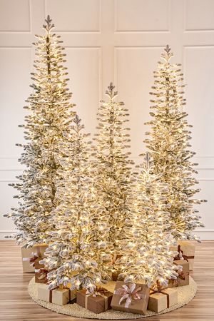 Ель искусственная с лампочками Тикко 220 см заснеженная, 280 теплых белых LED ламп, ЛИТАЯ 100%, Max CHRISTMAS