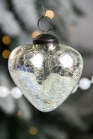 Ёлочное украшение-сердечко КОРДЕЛЬ, стекло, серебряное, 8 см, Kaemingk