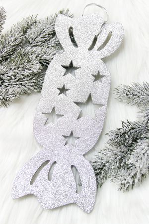 Игрушка для уличной елки Конфета Звездная, серебряная, 30 см, дерево, МанузинЪ