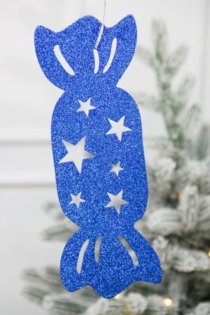 Игрушка для уличной елки Конфета Звездная, синяя, 30 см, дерево, МанузинЪ