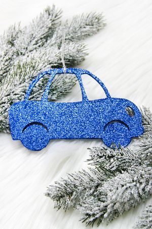 Деревянная елочная игрушка Машинка, синяя, 15 см, МанузинЪ