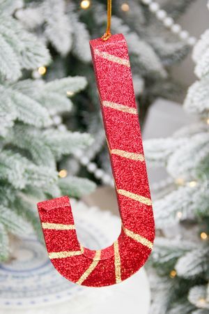 Елочное украшение КАРАМЕЛЬНАЯ ПАЛОЧКА с блестками, красная, пеноплекс, 25 см, МанузинЪ