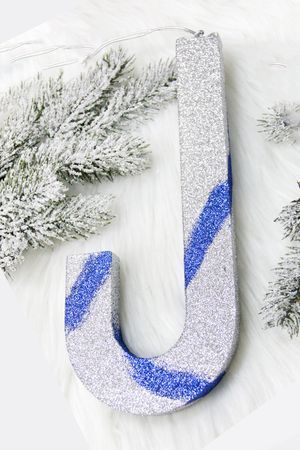 Елочное украшение КАРАМЕЛЬНАЯ ПАЛОЧКА с блестками, серебряная, пеноплекс, 40 см, МанузинЪ