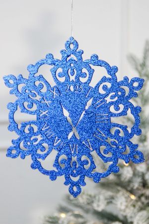 Игрушка для уличной елки Снежинка Куранты, синий, дерево, 25 см, МанузинЪ