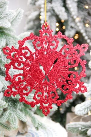 Игрушка для уличной елки Снежинка Куранты, красный, дерево, 25 см, МанузинЪ