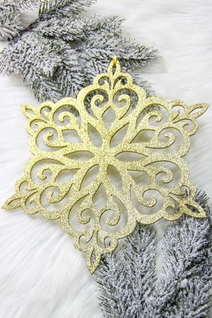 Игрушка для уличной ёлки СНЕЖИНКА 'ЗИМНИЙ ЦВЕТОК', дерево, золотой, 25 см, МанузинЪ