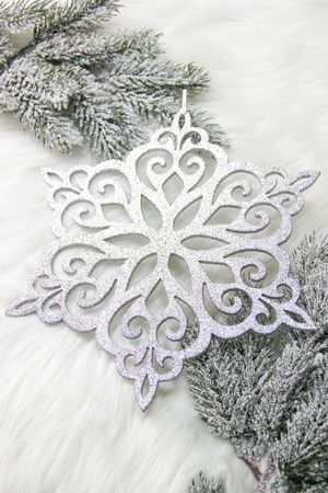 Игрушка для уличной ёлки СНЕЖИНКА 'ЗИМНИЙ ЦВЕТОК', дерево, серебряный, 25 см, МанузинЪ