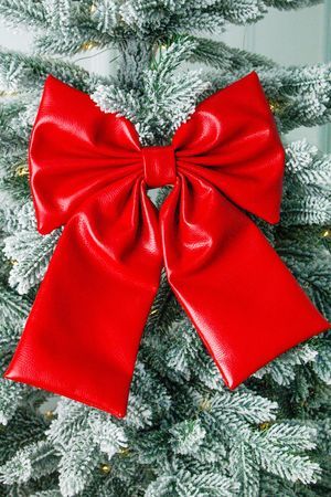 Украшение для интерьера и больших елок БАНТ КЛАССИЧЕСКИЙ, красный, эко-кожа, 27 см, МанузинЪ