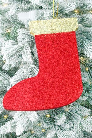 Елочное украшение САПОЖОК с блестками, пеноплекс, красный, 40 см, МанузинЪ