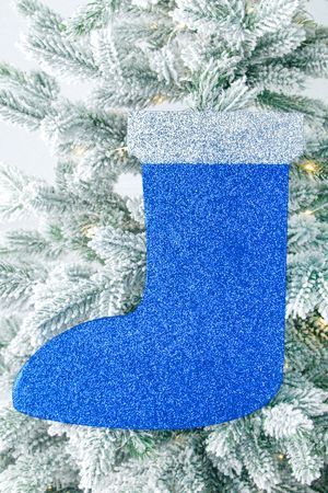 Елочное украшение САПОЖОК с блестками, пеноплекс, синий, 40 см, МанузинЪ