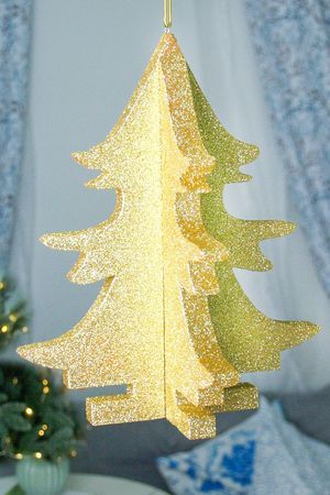 Елочное украшение ЁЛОЧКА ОБЪЕМНАЯ 3D с блестками, пеноплекс, золотая, 25 см, МанузинЪ