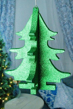 Елочное украшение ЁЛОЧКА ОБЪЕМНАЯ 3D с блестками, пеноплекс, зелёная, 40 см, МанузинЪ