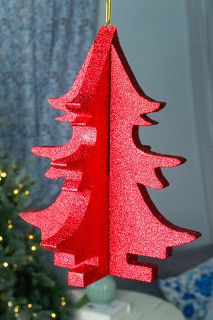 Елочное украшение ЁЛОЧКА ОБЪЕМНАЯ 3D с блестками, пеноплекс, красная, 40 см, МанузинЪ