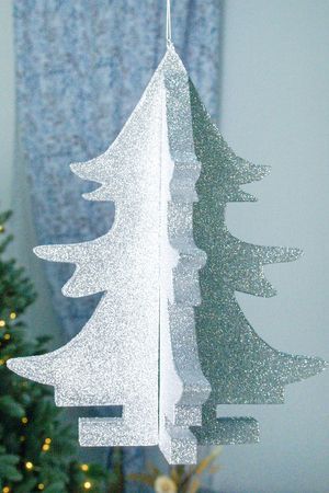 Елочное украшение ЁЛОЧКА ОБЪЕМНАЯ 3D с блестками, пеноплекс, серебряная, 40 см, МанузинЪ