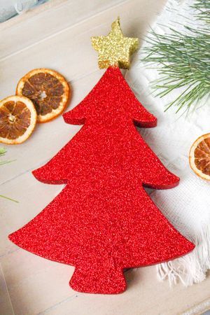 Елочное украшение ЁЛОЧКА ДВУХЦВЕТНАЯ с блестками, пеноплекс, красная, 25 см, МанузинЪ