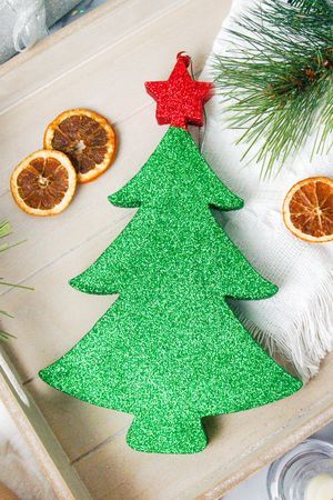 Елочное украшение ЁЛОЧКА ДВУХЦВЕТНАЯ с блестками, пеноплекс, зеленая, 25 см, МанузинЪ